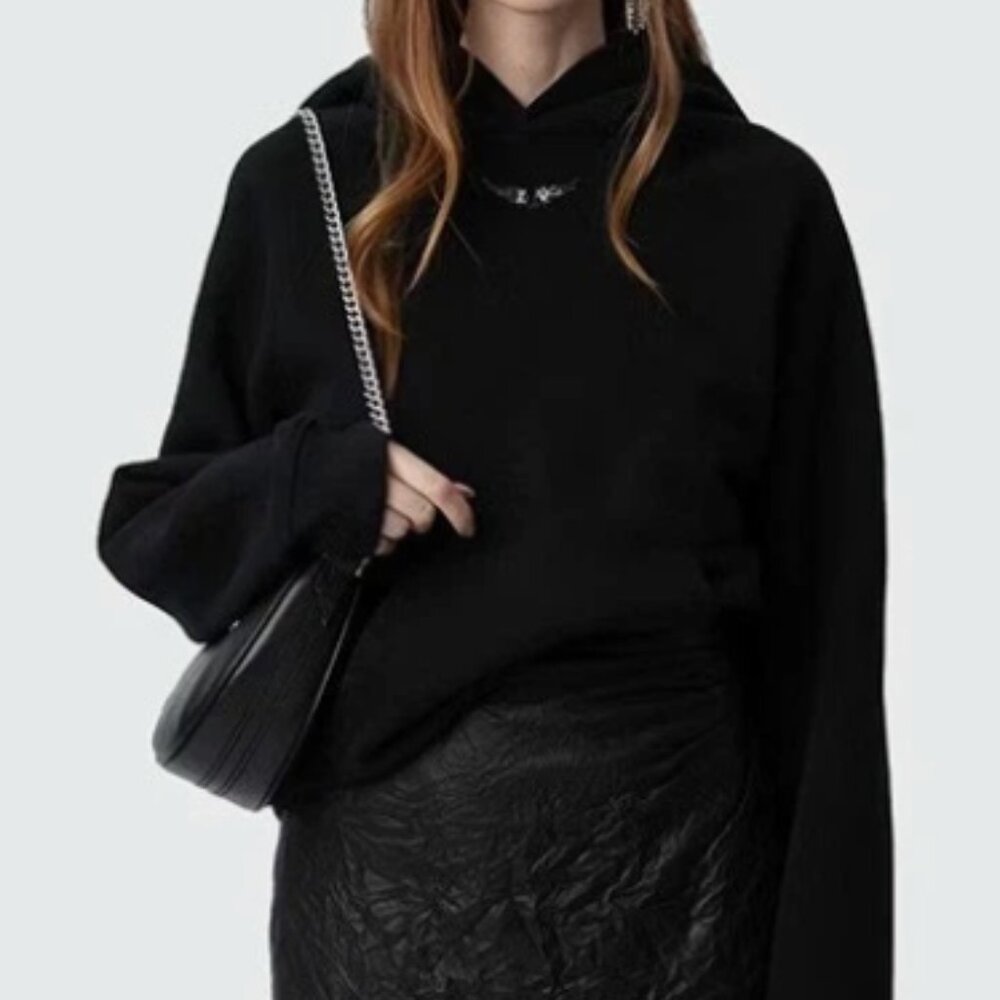 Zadig & Voltaire Rhinestone Wing Hoodie Black NWT